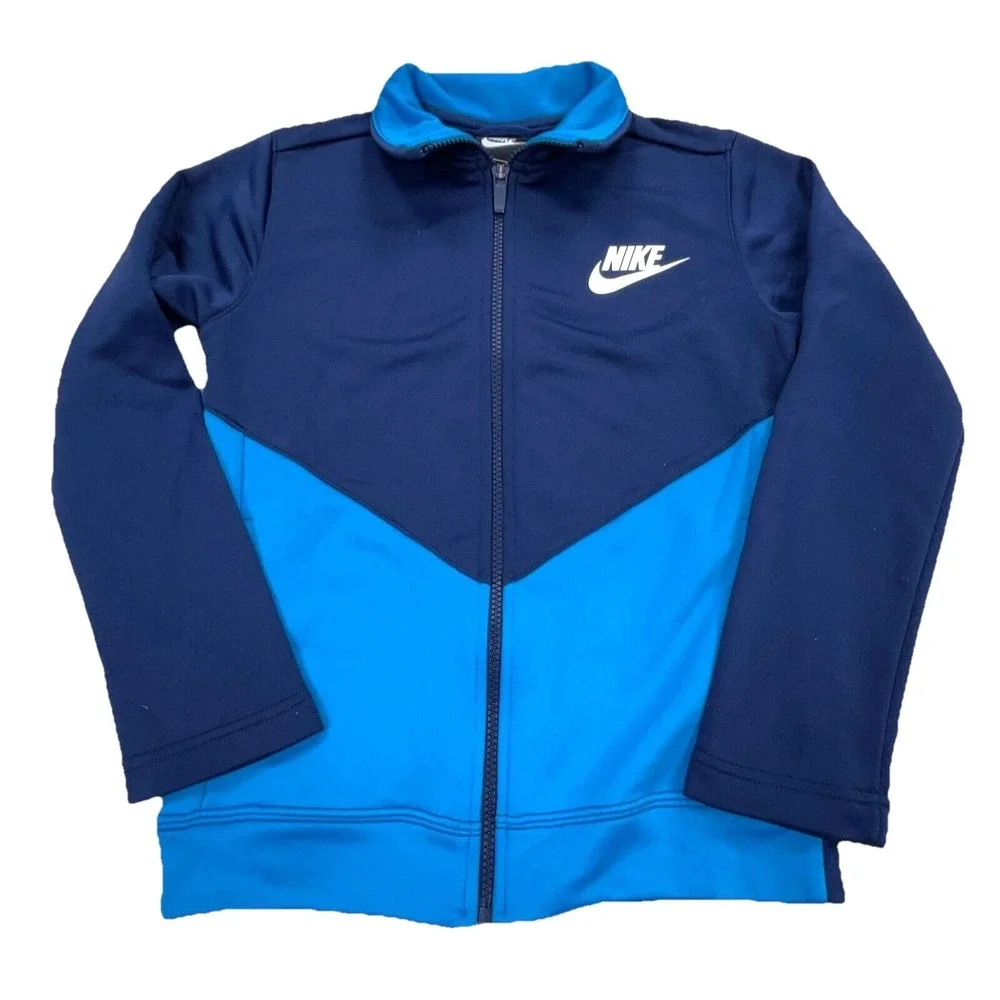 Nike Jacket Boys Small Blue Sweatshirt Track Suit Coat Warm Up Swoosh Youth Kids